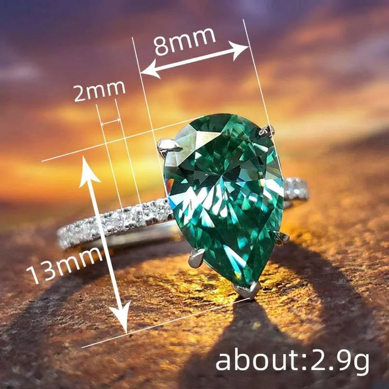 925 Sterling Silver Green Water Drop CZ Rings for Women Luxury Trendy Wedding Engagement Accessories Temperament Female Jewelry