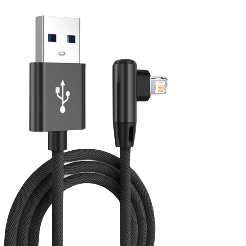 90 Degree USB Cable For iPhone 14 13 12 11 Pro Max X XR 6s 7 8 Plus Mobile Phone Fast Charging Cord Data Charger Wire