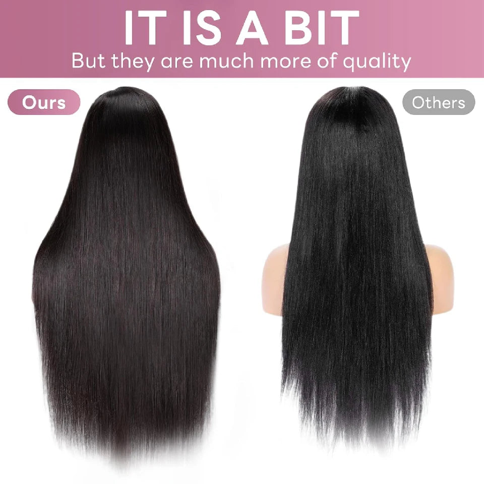 Long Straight Wigs With Bangs Human Hair Fringe 360 Full Lace Front Wig Brazilian Raw Vietnamese Hair Gluless HD Frontal Wigs