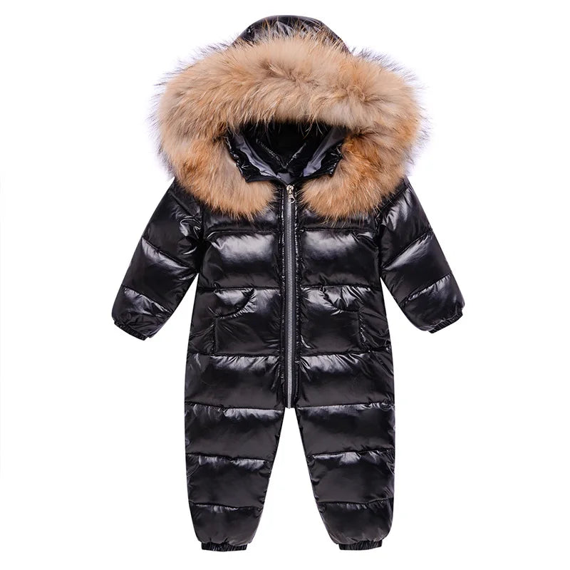 RAISE -30 Degree Russian Winter Baby Snowsuit Real Fur Waterproof Baby Boy Winter Rompers Newborn Jumpsuit Toddler Girl Overalls