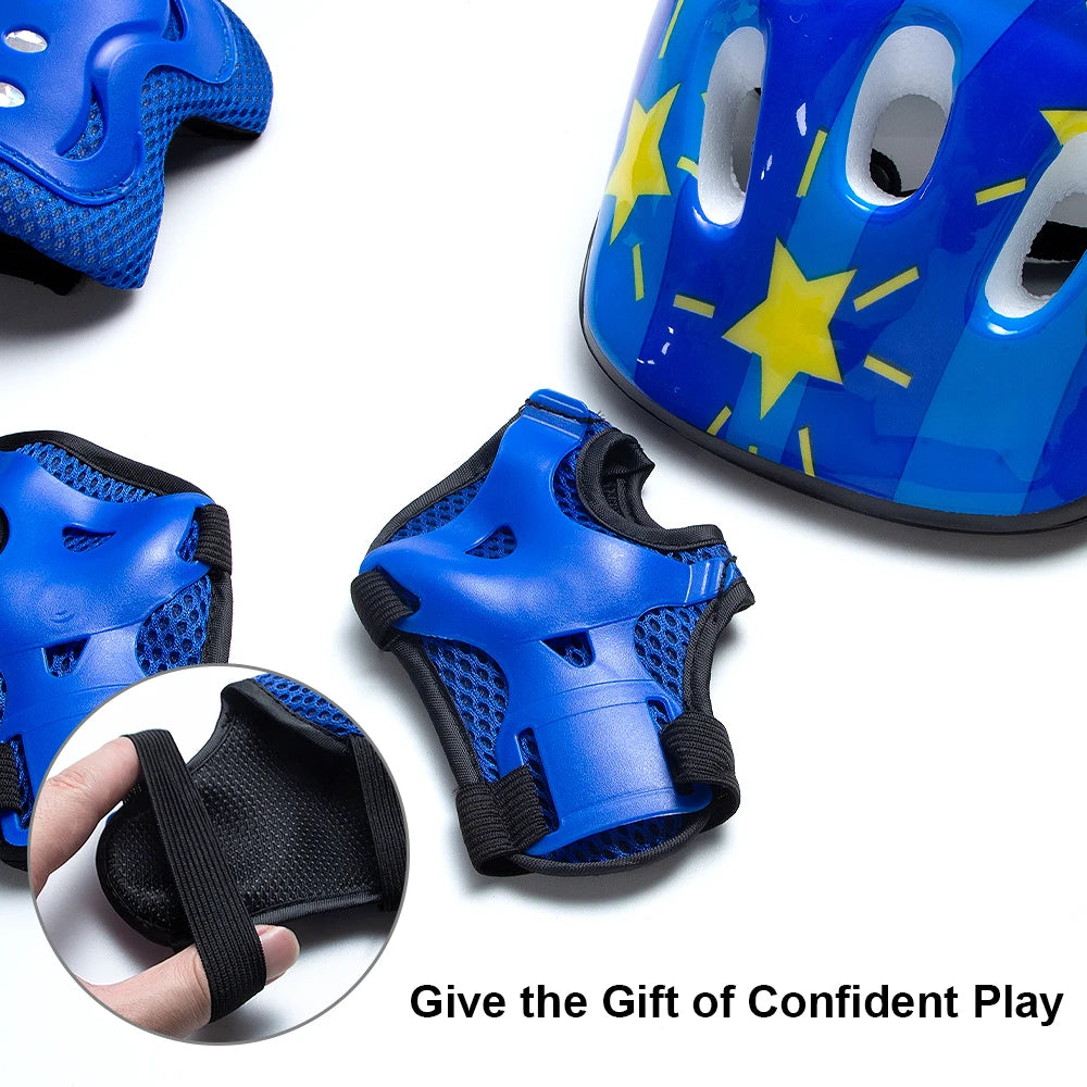 7Pcs/Set Roller Skating Kids Safety Helmet & Knee Elbow Pad Set – Adjustable Protective Gear for Children Cycling, Skateboard