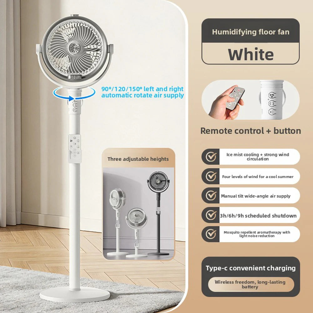 3 In 1 Smart Remote Control Humidifier Floor Fan,Multifunctional Oscillating Standing Desktop Circulating Fan,4 Speed Adjustable