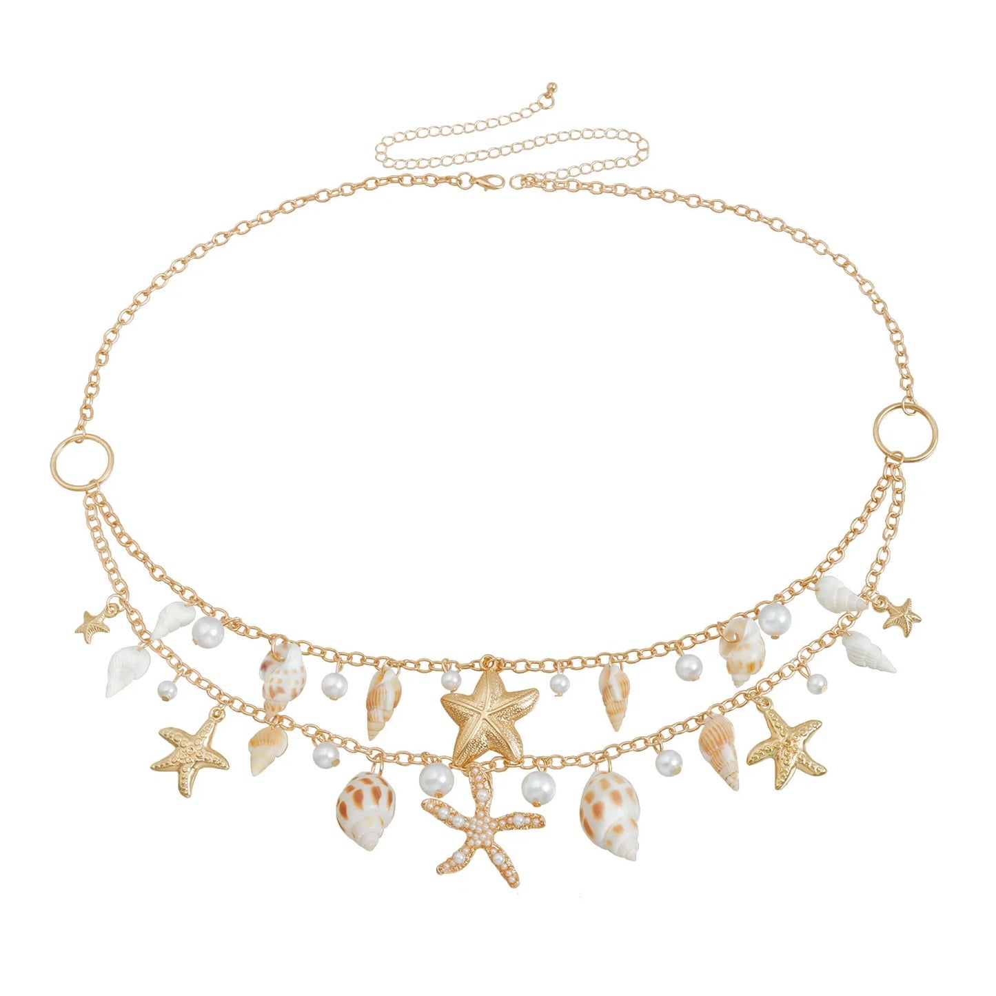 Bohemia Sexy Double Layer Starfish Scallop Shell Waist Belly Chain For Women Fashion Imitation Pearl Conch Body Chain Jewelry