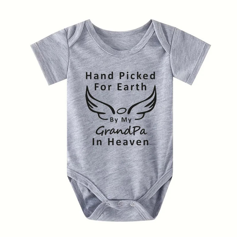 Hand Picked for Earth By My Grandpa/grandma in Heaven Baby Bodysuit Romper Summer Short Sleeve Jumpsuit Onesies