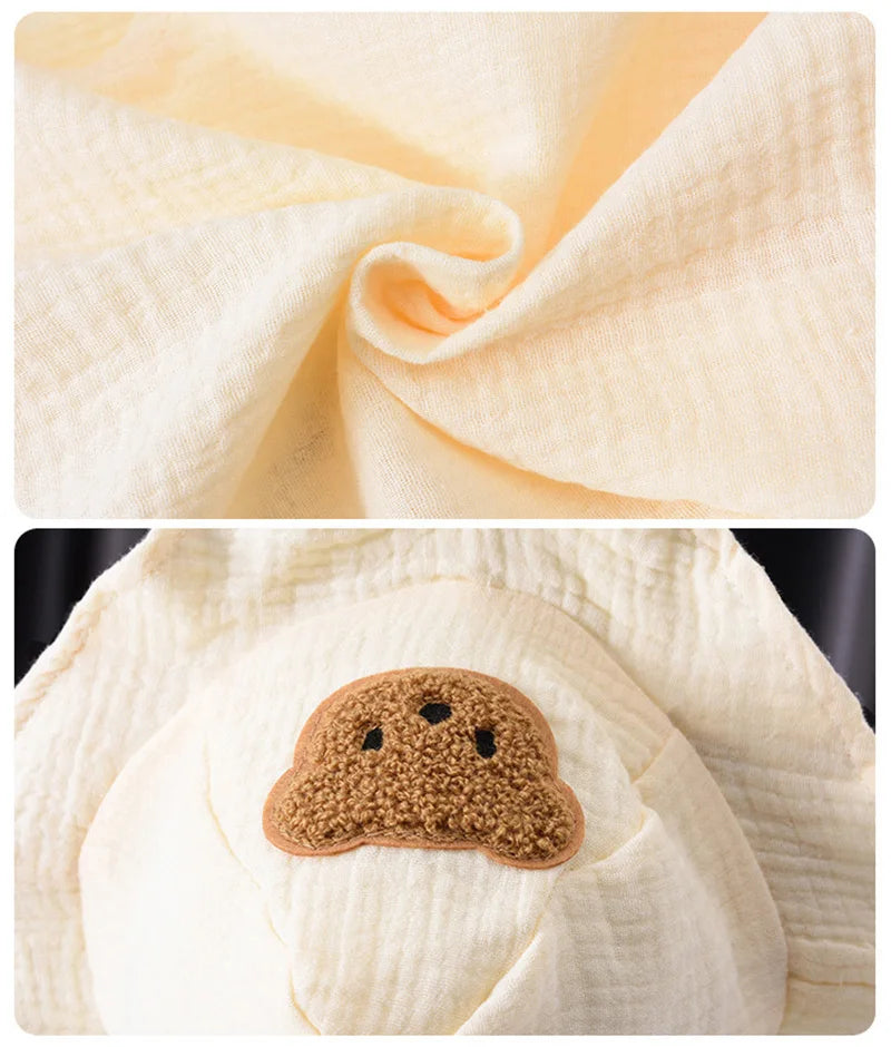 Muslin Summer Baby Romper Hat Set 2Pcs Bear Cotton Newborn Jumpsuit for Boys Girls Clothes Toddler Onesie Infant Outfit Suit