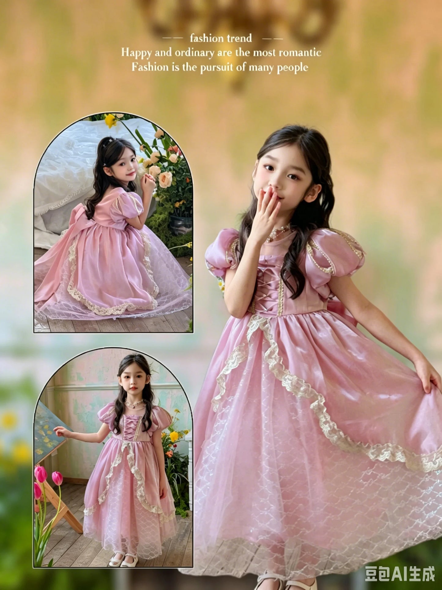 Kids Pink Aurora Princess Lolita Dress Halloween Costume Girl Sleeping Beauty Princess Cosplay Birthday Party Dresses for 2-12Y