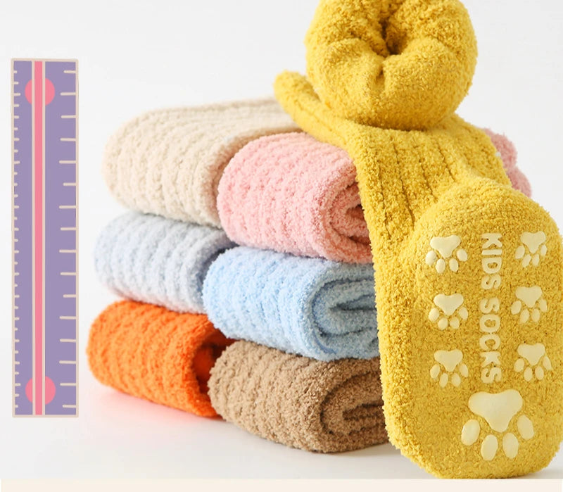 Winter Children Socks Non-slip Baby High Tube Socks Warm Plush Thicken Toddler Boys Girls Middle Tube Sock for 0-4 Year
