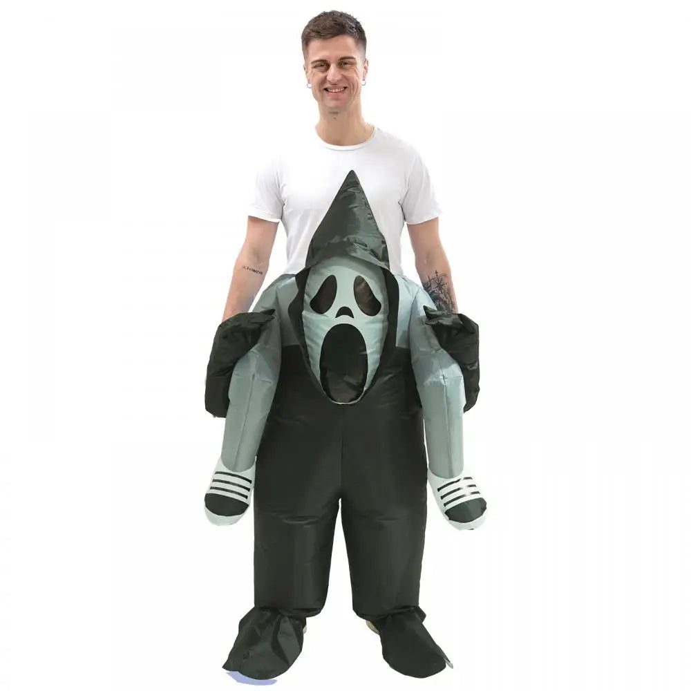 Halloween Ghost Inflatable Costume Scary Cosplay Outfit Ghost Back-Carry Pants Inflatable Cycling Carniva Party Costume Props