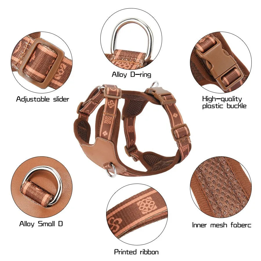 Pet Dog Harness with Durable Webbing  Anti-Deformation Alloy Ring 4 Points Adjustable Breathable Reflective Pet Leash Small Dog