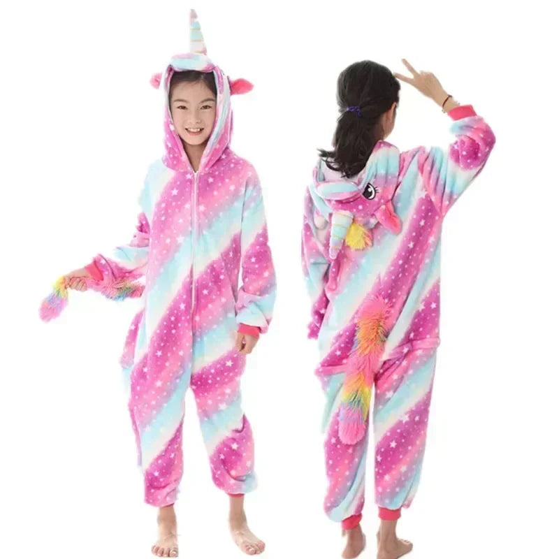 Baby Girl Clothes Kigurumi Children Unicorn Pajamas Winter Animal Cartoon Sleepers Stitch Cat Onesie Kids Costumes Jumpsuit