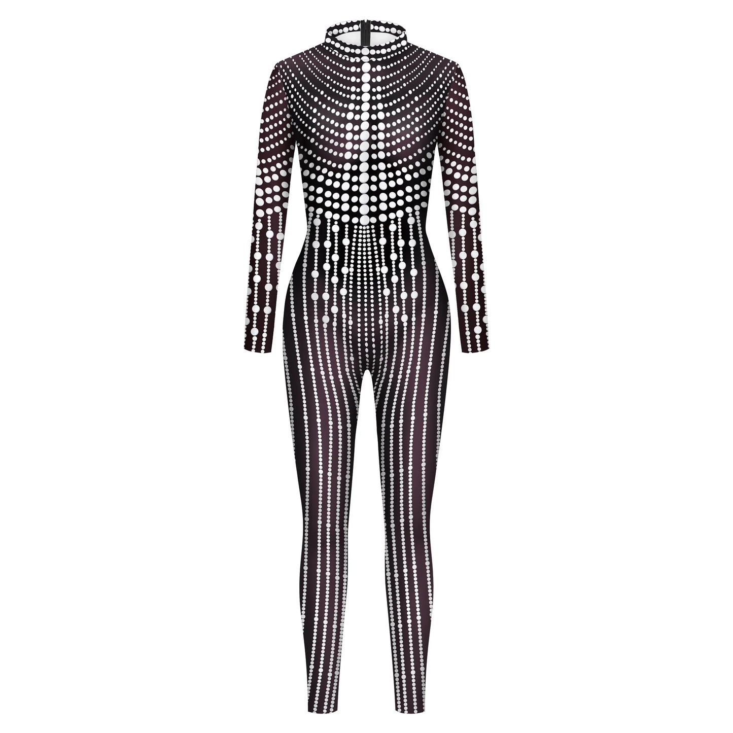 Halloween Cosplay Costume Shiny Sexy Lace Sequins Pattern 3D Printed Slim Bodysuit Theme Party Role Playing Jumpsuit for Women