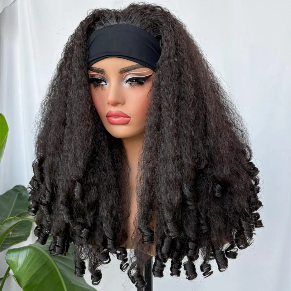 X-TRESS 20inch Synthetic Afro Curly Headband Wig for Women Kinky Straight Hair with Bouncy Curls Fully Soft Hair Easy to Wear