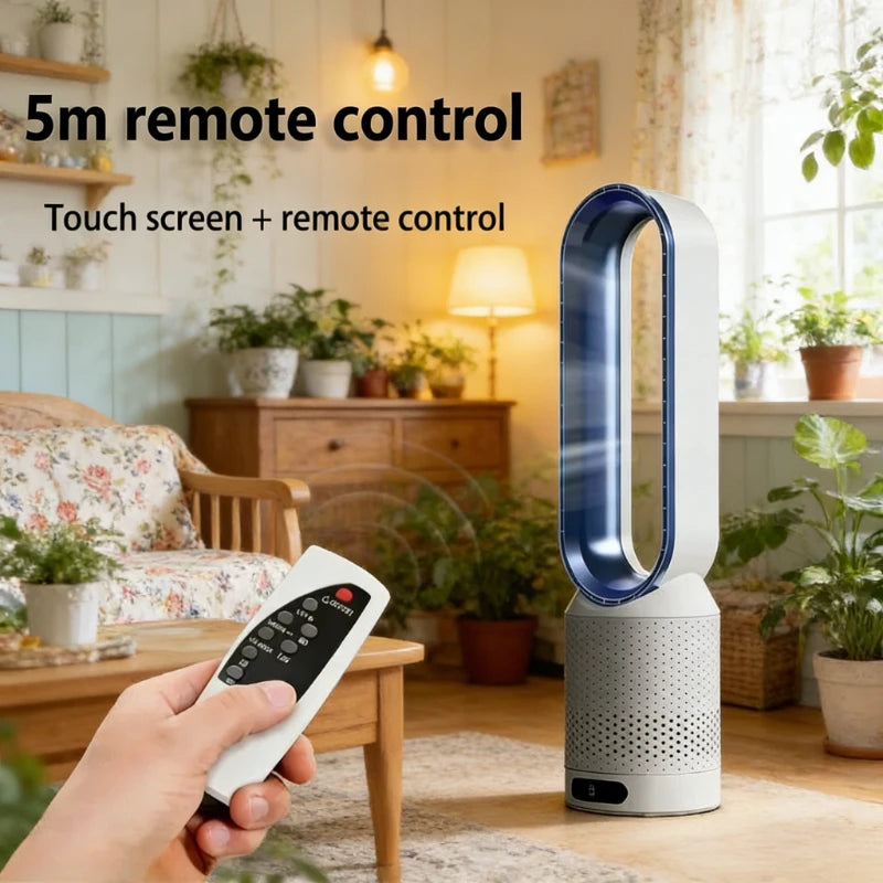 Smart Bladeless Fan 8 Gear Wind Speed Intelligent Timing 90° Shaking Head Remote Control Quiet Desktop Fan for Office Bedroom