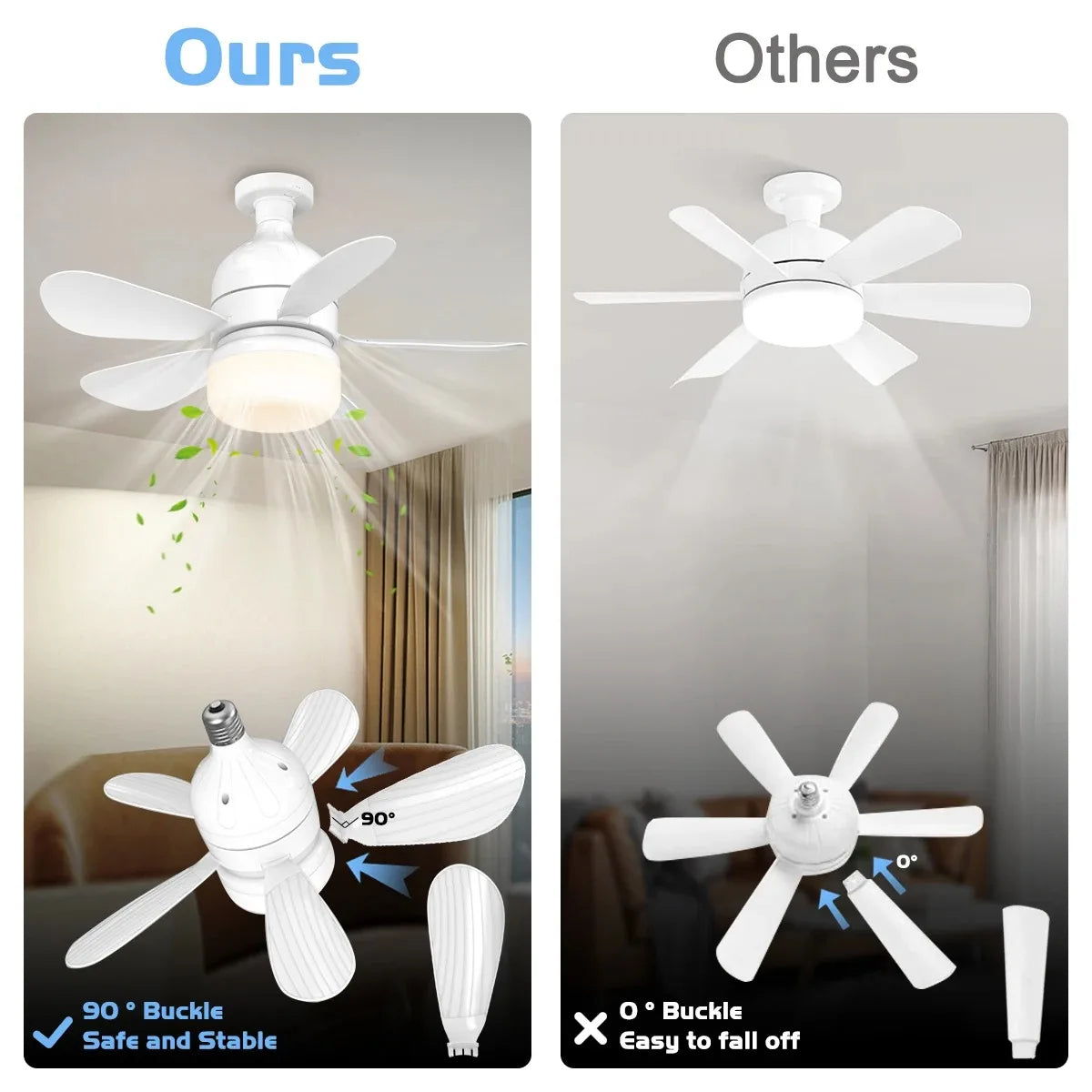 Indoor Fan Light Bulb Dimmable LED Ceiling Fans with Lights Remote Adjustable Color and Brightness Fan for Kitchen Bedroom