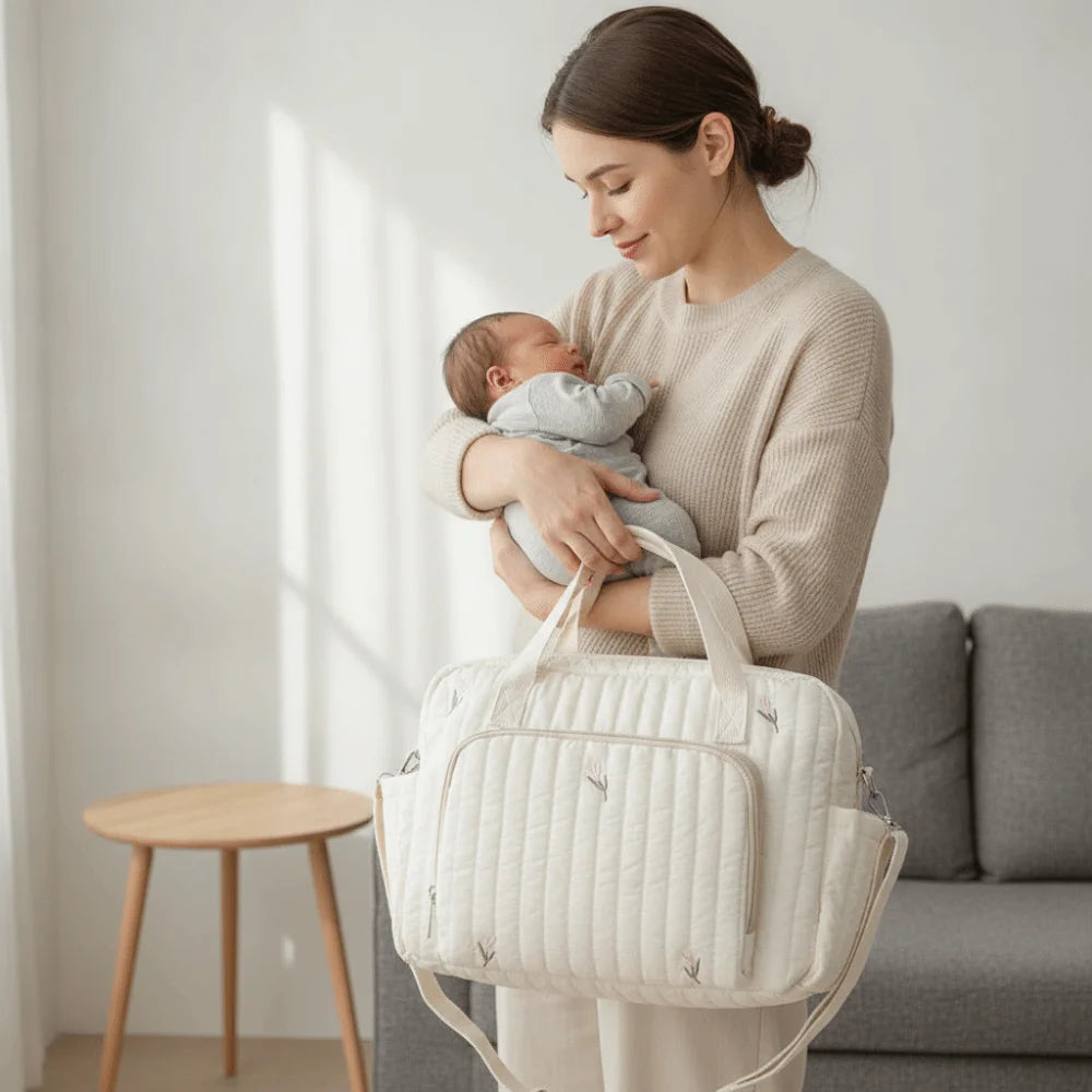 Cartoon Diaper Organizer Lightweight Large Capacity Mommy Shoulder Bag Soft-touch Foldable Stroller Hanging Pack Hospital Stay