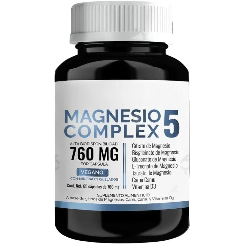 Magnesium Complex Capsules 5 Forms Citrate Bisglycinate L-Threonate Gluconate Taurate Vitamina D3 760mg 60 Capsules