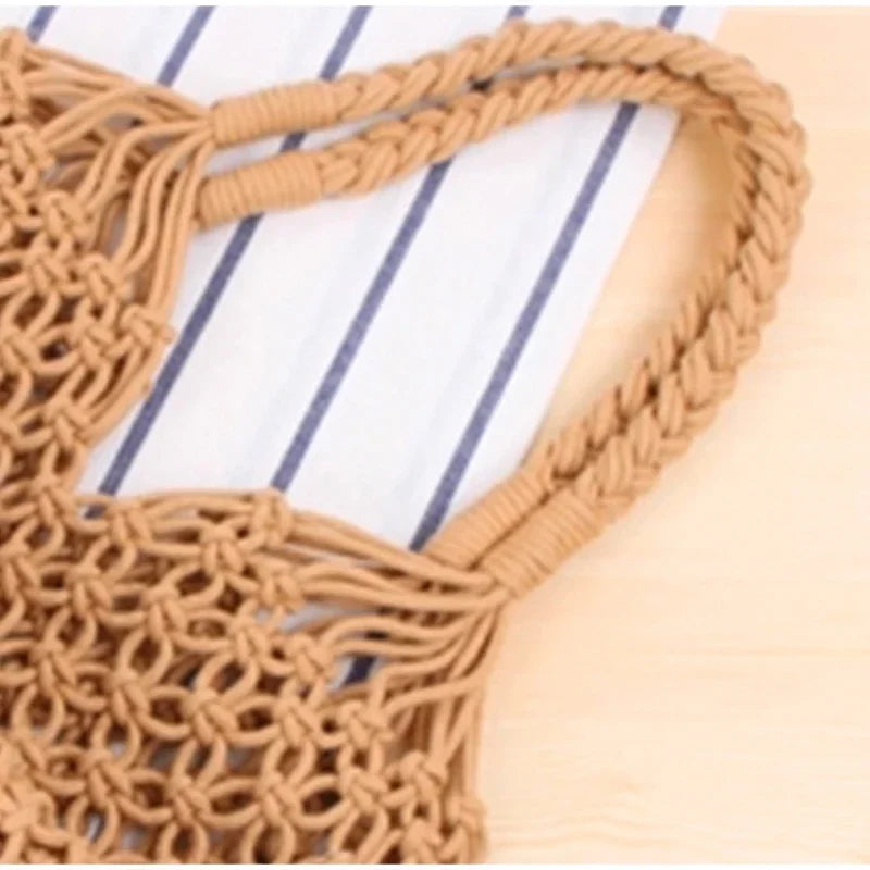 Fashion Crochet Bags for Women Summer Beach Tote Bag Raffia Aesthetic Totes Straw Handbag Bohemian Boho Woven Knit Shoulder Bag
