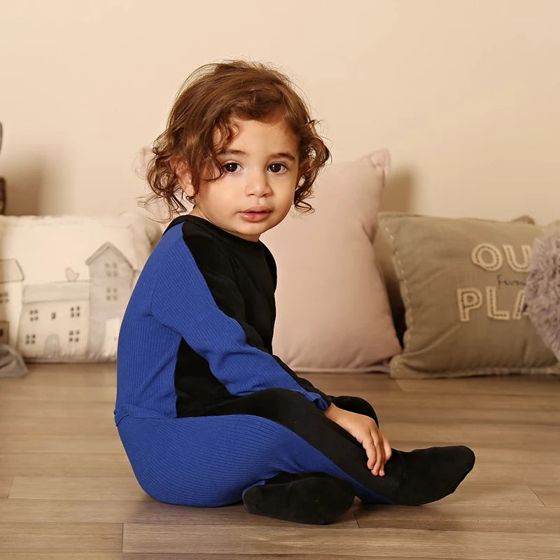 Baby Romper Footies Black Velour Back Ribbed Kids Clothes Long Sleeves Ribbed Overalls Baby Boy and Girls Clothes Winter Romper