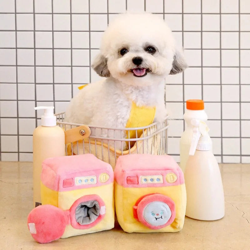 1/pice Cute INS Puppy Housekeeping Series Plush Pet Sounding Toy Washing Machine Iron Hair Dryer Pet Food Hiding Funny Dog Toys