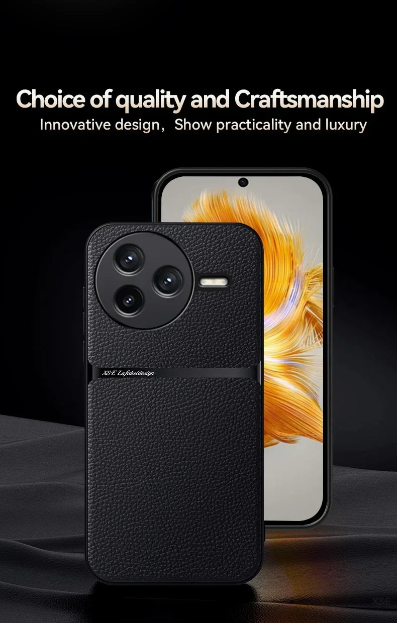 Car Magnetic Hilder Texture Leather Case For POCO F7 Ultra Soft Silicone Protection Shockproof Cover