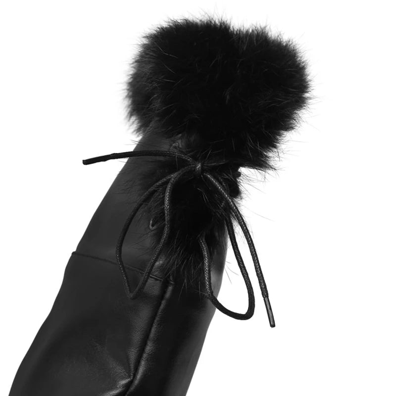 SIMLOVEYO Snow Boots fur Women Leather Boots Med Block Heels Over The Knee Boots Lady Shoes Bota Feminina Size 44 46