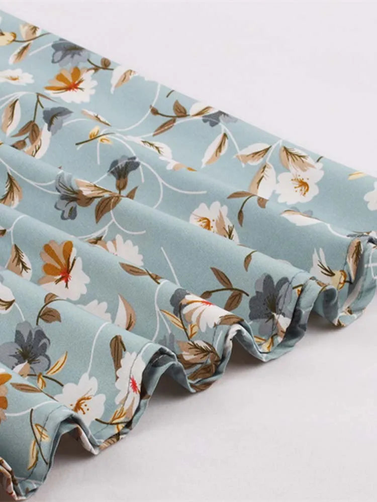 Sleeveless Floral Print Summer Dress Women Elegant Vintage Casual O Neck A Line Midi Party Sundress Vestidos With Belt