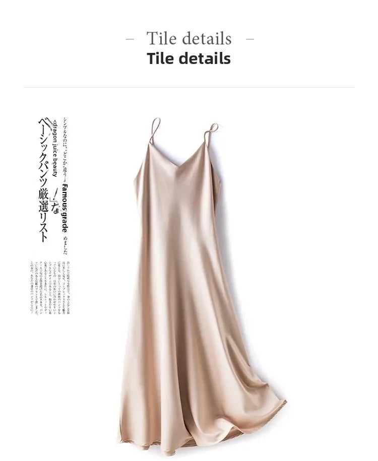 Silk V-neck Slim-fit Satin Dress Sexy Strap Long Gown for Women New 2025 Spring Summer Inner Wear Dress Elegant Lady Dress