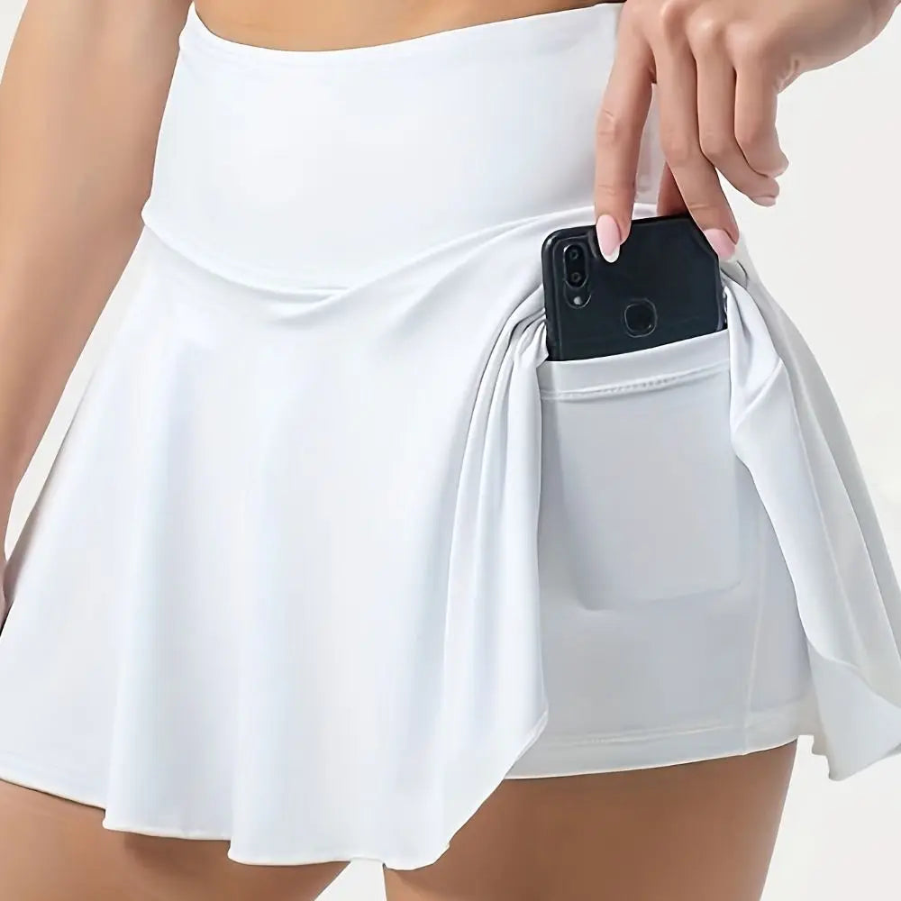 New Pleated Tennis Skirts with Shorts Pockets Tummy Control Golf Skorts Crossover Style Built-in Shorts Running Skirts Training