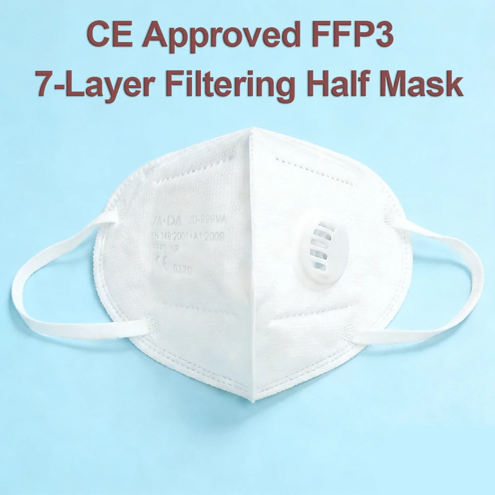 10/30 PCS EU FFP3 Face Masks Breathing Valve Sponge Strip Dustproof CE0370 Anti Haze Workshop 7-Layer Individually Pack