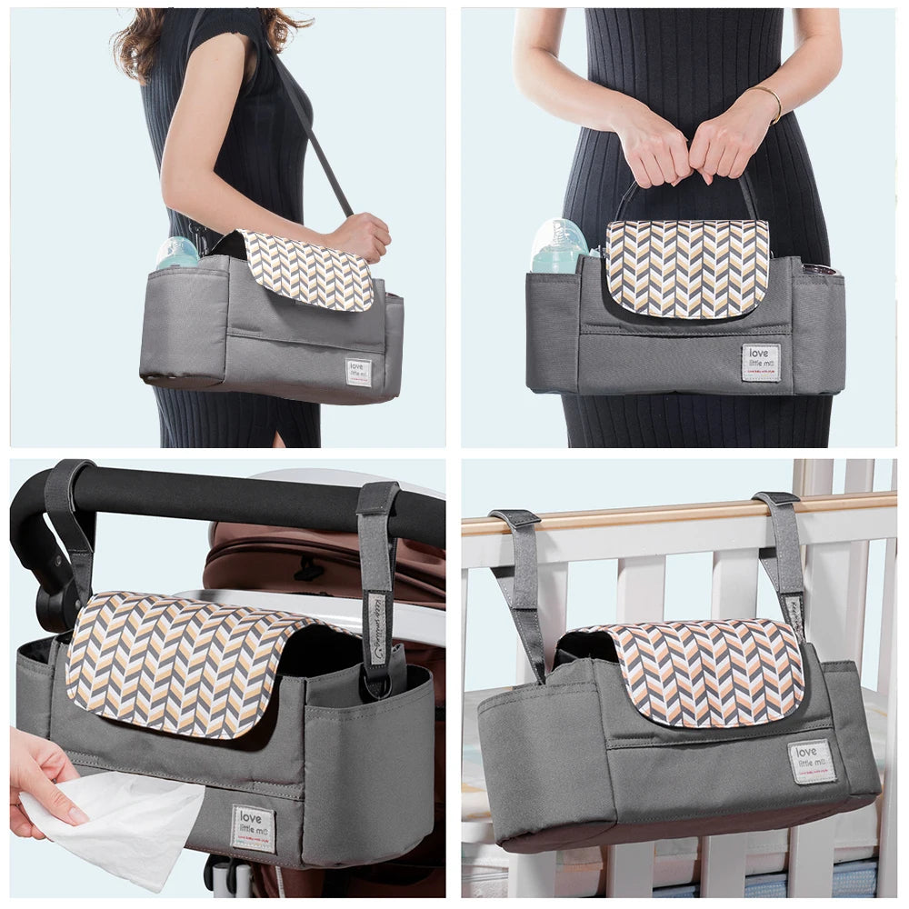Universal Baby Stroller Organizer Expandable Diaper Bag with Shoulder Strap,Cup Holder,Zipper Pocket Stroller Accessories Travel