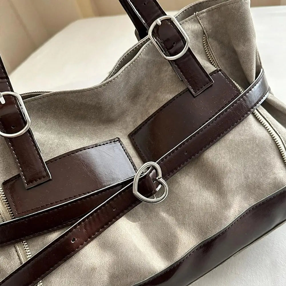 Retro Belt Buckle Underarm Shoulder Bag Women Large Capacity Commuter Tote Bag Vintage Casual Handbag Female Purse