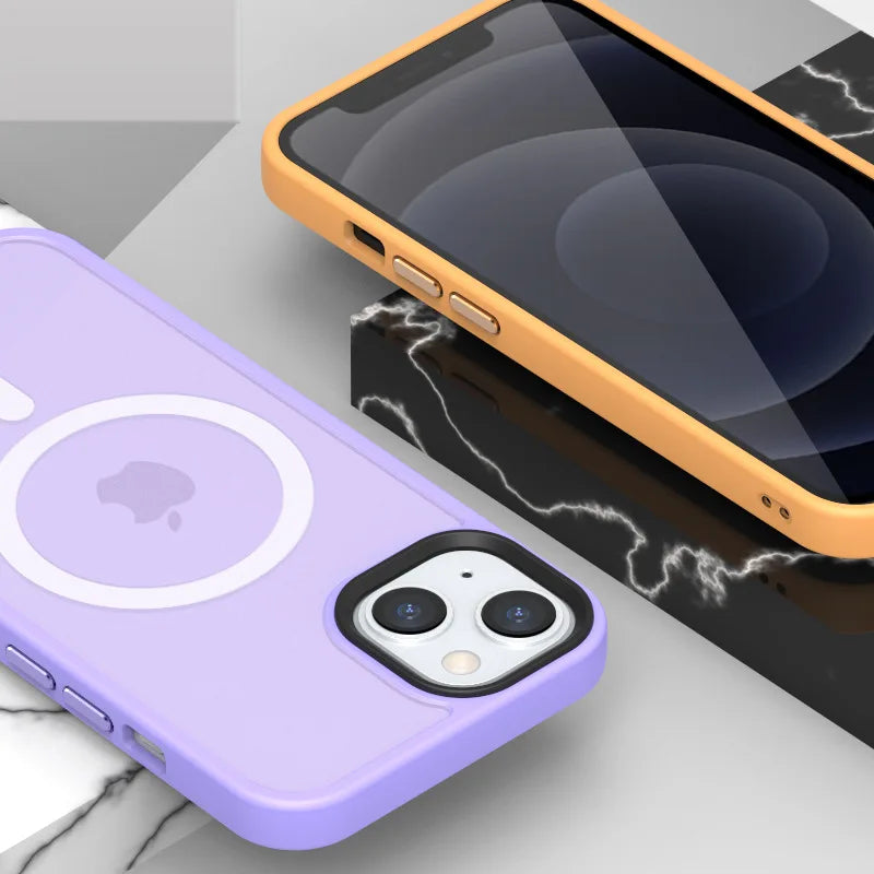 Matte Transparent Case For iPhone 13 12 15 16 17 14 Pro Max Air Cover For MagSafe Wireless Charger Protection Shell Shockproof