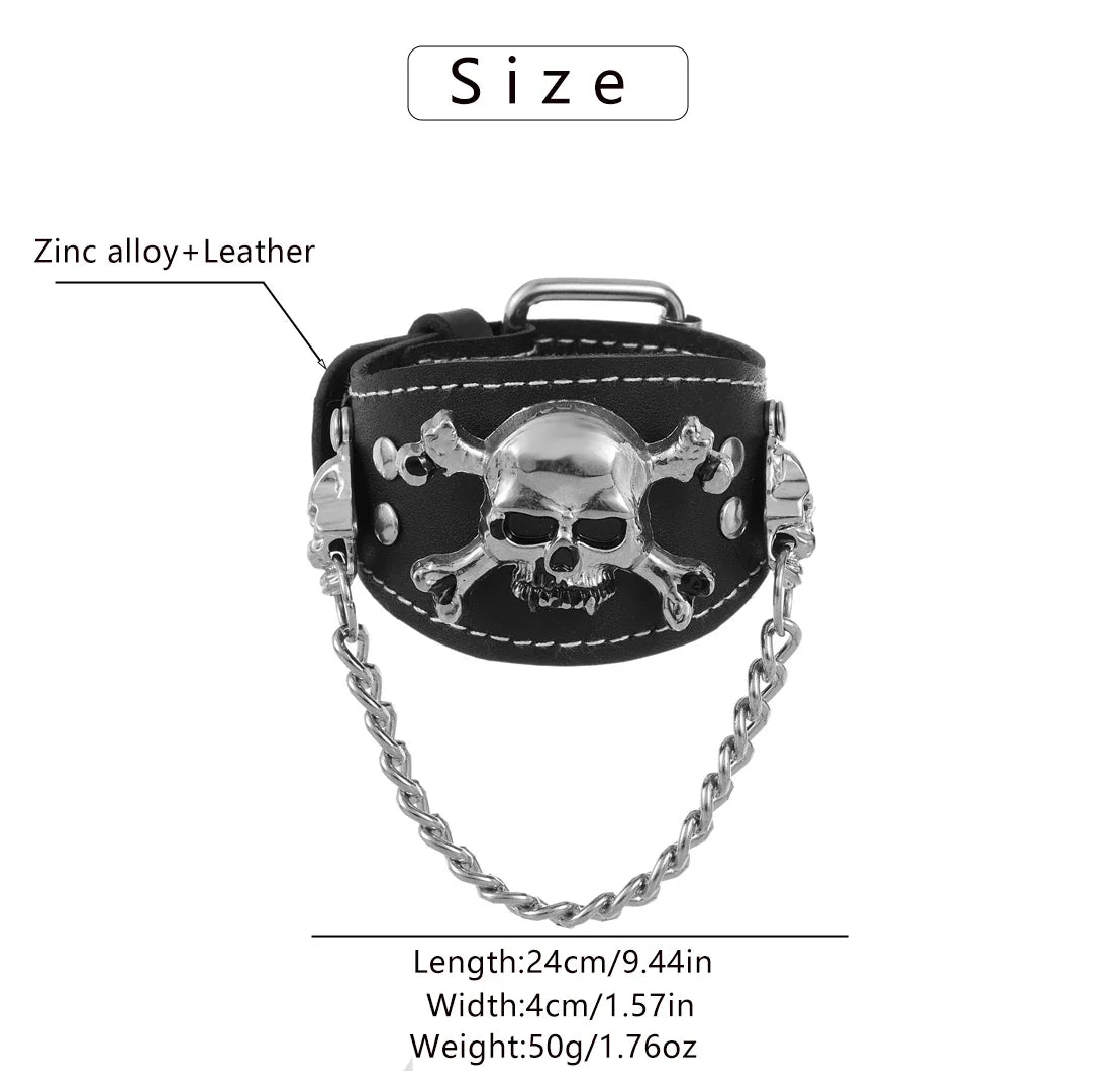 2025  Jewelry Handmade Weave Genuine Leather Skull Bracelet Men Vintage Cuff Wide Leather Rivet Bracelet Pulsera Hombre