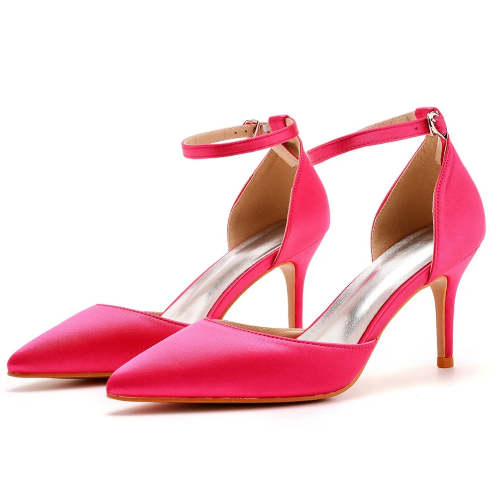Sexy Ankle Strap Sandals Women Party Mature Silk 7CM Cover Heel Buckle Strap Formal Dress Dress Women's Shoes Dark Green