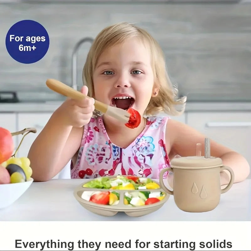 8-Pack Silicone Cutlery Tray Baby Feeding Set with Removable Silicone Suction Cup BPA Free Baby Fork Spoon Cup Gift