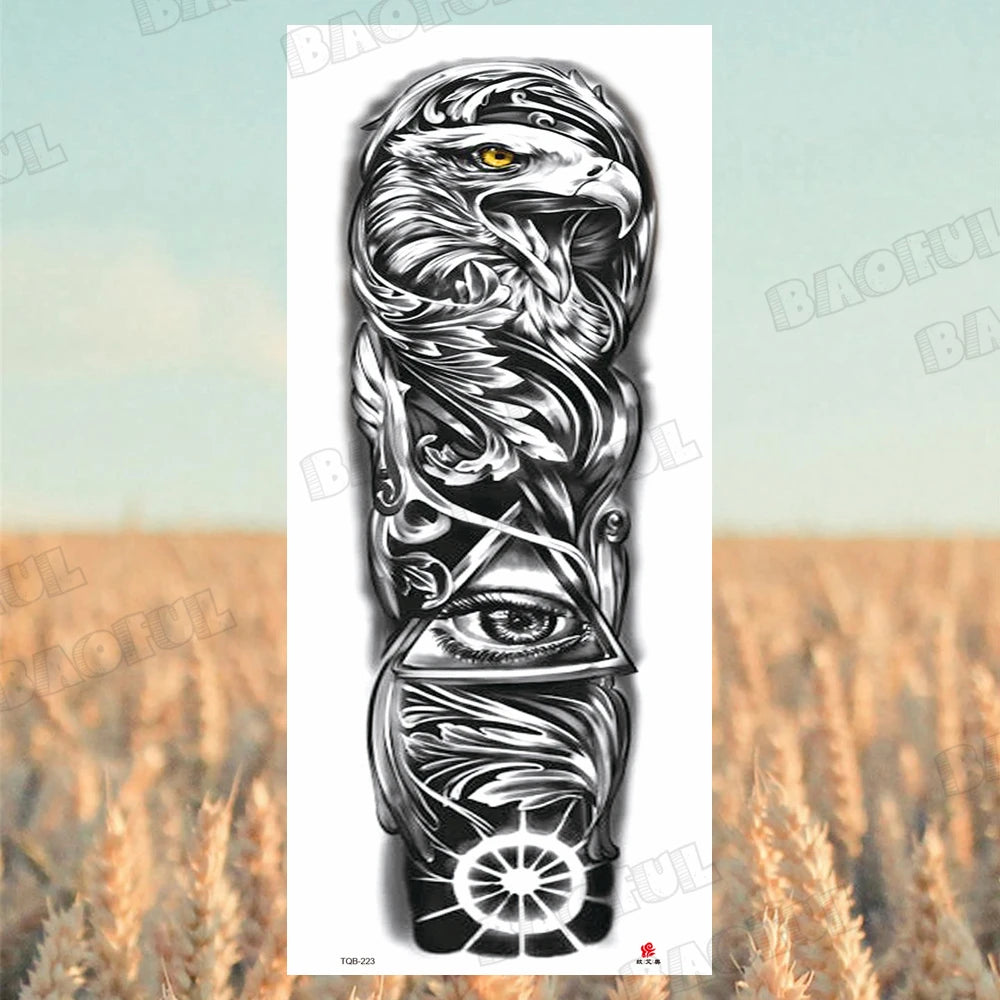 BAOFUL Full Arm Sleeve Temporary Tattoos For Women Men Realistic Wolf Lion Warrior Maori Fake Tattoo Stickers Thigh Leg Tatoos