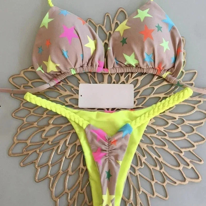 Swimwear Women Leopard Printed Sexy Bikini Set Striped Beachwear Summer Swimsuit Two-pieces Thong Bathing Suit Biquinis