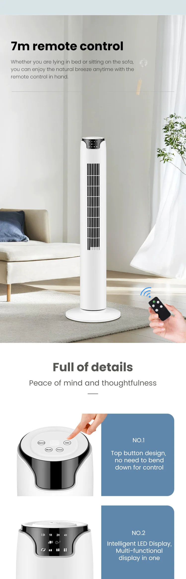 Electric Tower Fan Leafless Blades Remote Control US Plastic Household Floor Fan Box Installation Air Cooling Feature