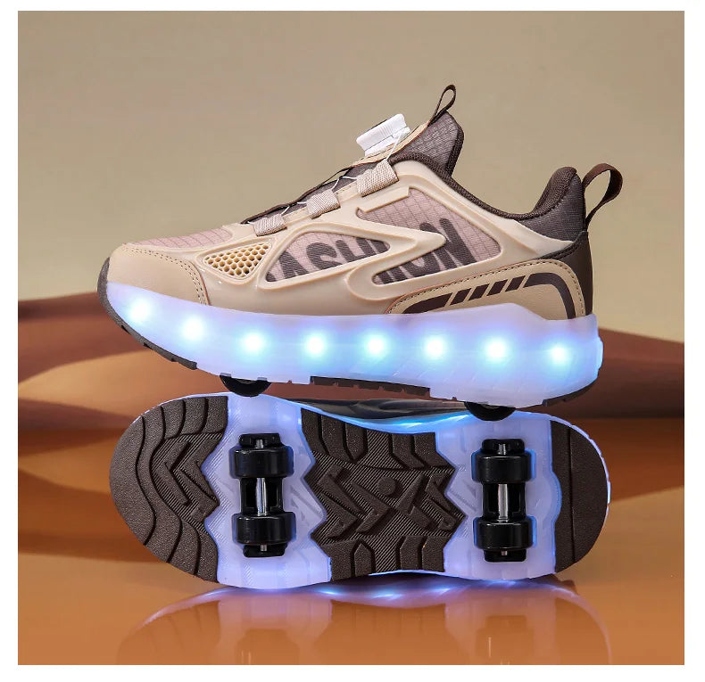 Children's Roller Skate Shoes 4-Wheels Removable Wheeled Rolling Shoes for Kids with LED Light Inline Skate Sneaker