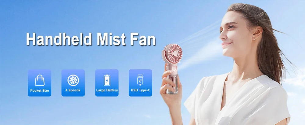 Portable Fan Mini Handheld Humidifier Fan USB Rechargeable Portable Handheld Mist Fan with Humidifier Mini Water Spray Hand Fans