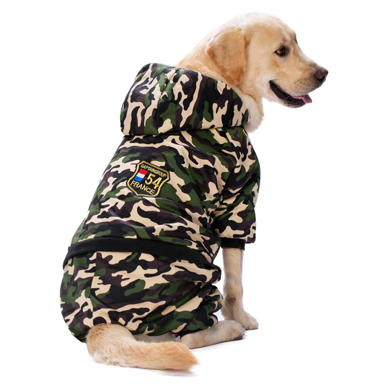 Male Dog Clothes Autumn Winter Camouflage Hooded Sweatshirt For Dogs Fleece Dog Long Sleeve Coat Thick Dog Onesie For Large Dogs