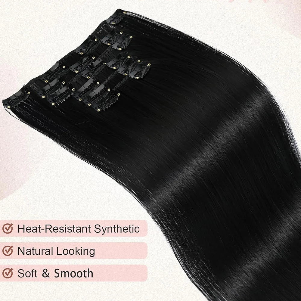 Synthetic Clips in Hair Extensions 6Pieces/Set 24 Inch Long Straight Extensions for Women Hairpiece