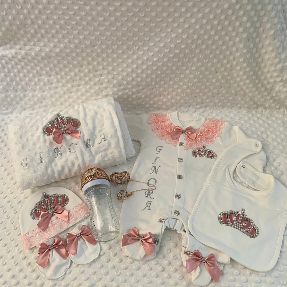 Newborn Baby Boy Outfits Set Kids Clothing Real Cotton Infant Care Products Body Suit Shirt Pants Mittens Receiving Blanket
