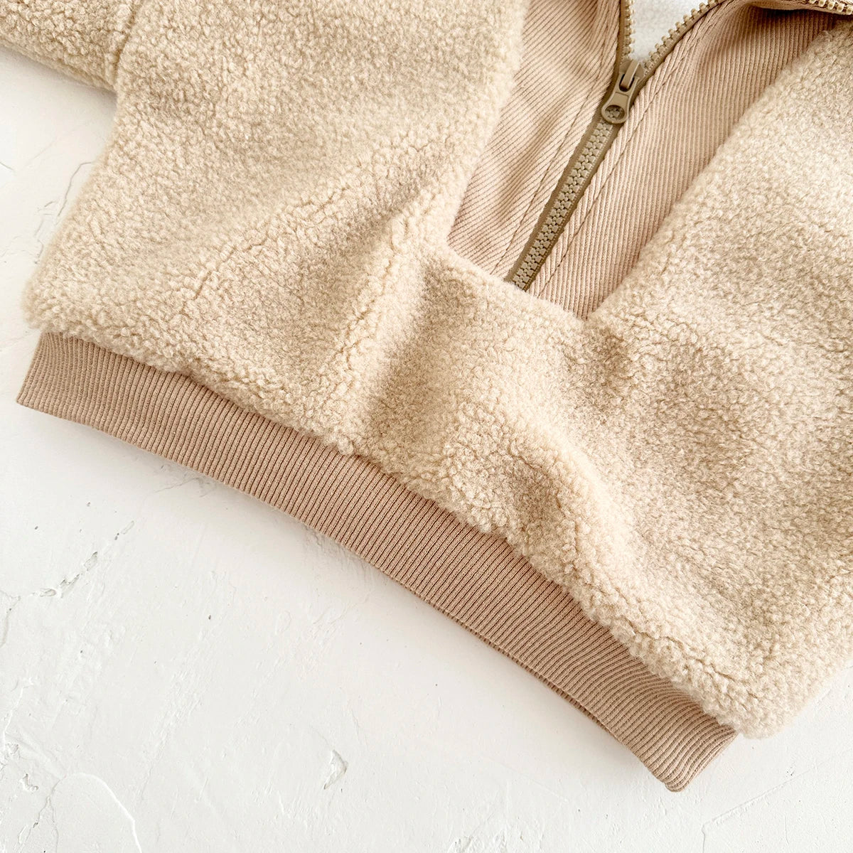 New Winter Baby Boys Girls Coats Fake Lamb Wool Solid Colour Zippered Jacket Top Kids Coat Jackets Children Clothes Overcoats