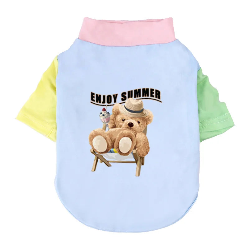 1 PC Pet T-Shirt, Cats & Dogs Soft Pure Cotton Teddy Bear Dopamine Vest. Shih Tzu, Siamese Cat Little Pet Daily Outfit