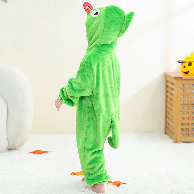 Halloween Costume Chameleon Baby Bodysuit Winter Hooded Plush Thicken Zipper Onesie Playful Cartoon Animal Rompers Holiday Dress
