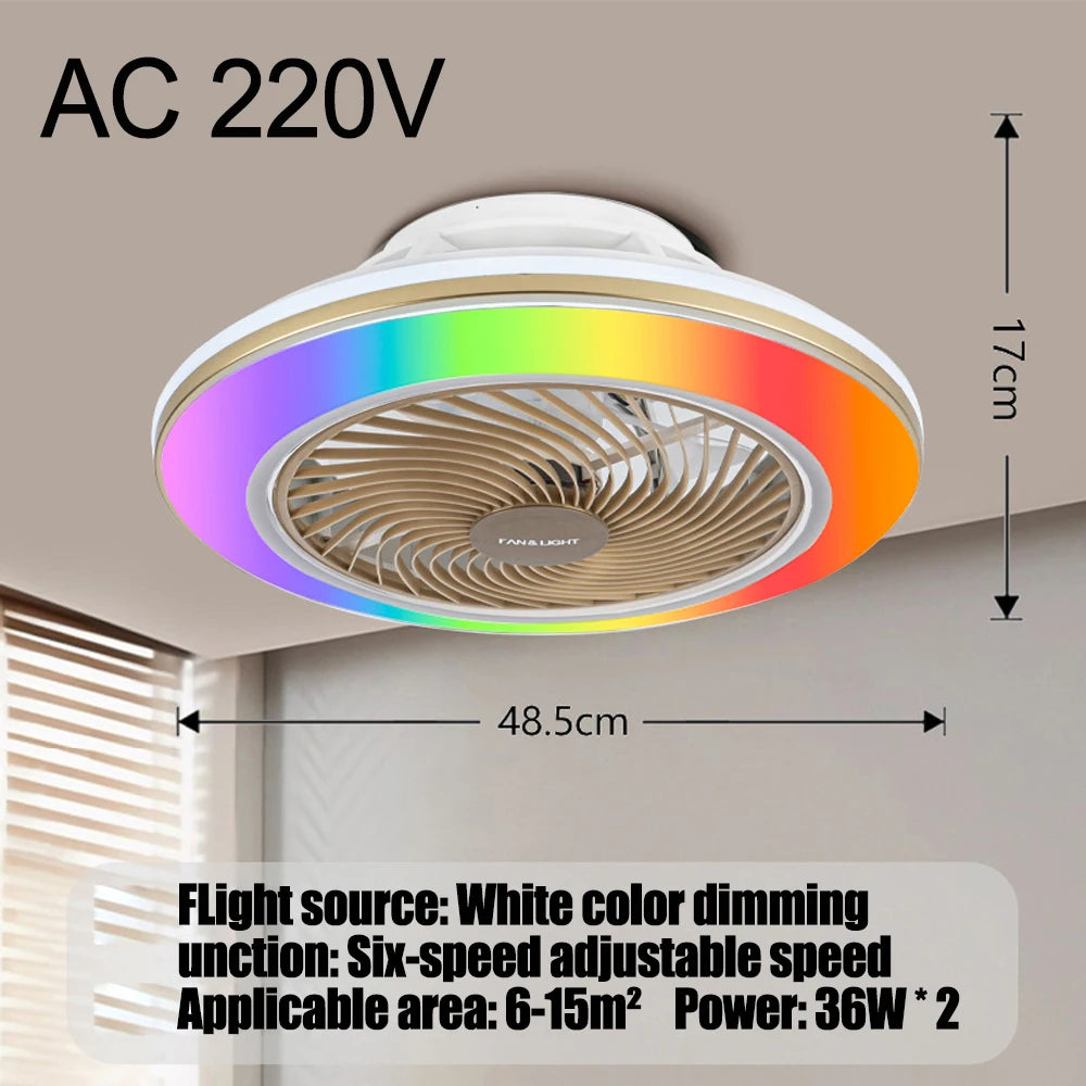 Smart Remote Controlled Ceiling Fan RGB Light AC220V– Variable Frequency Motor with Stepless Speed & Color Temperature Adjustmen