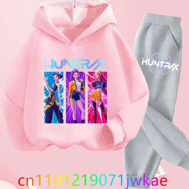 Kid K-Pop Demon Hunters Hooded Suit Toddler Girl Clothes KPop Demon Hunters Hoodie Set Girls Fashion Casual Sweatshirt New Movie