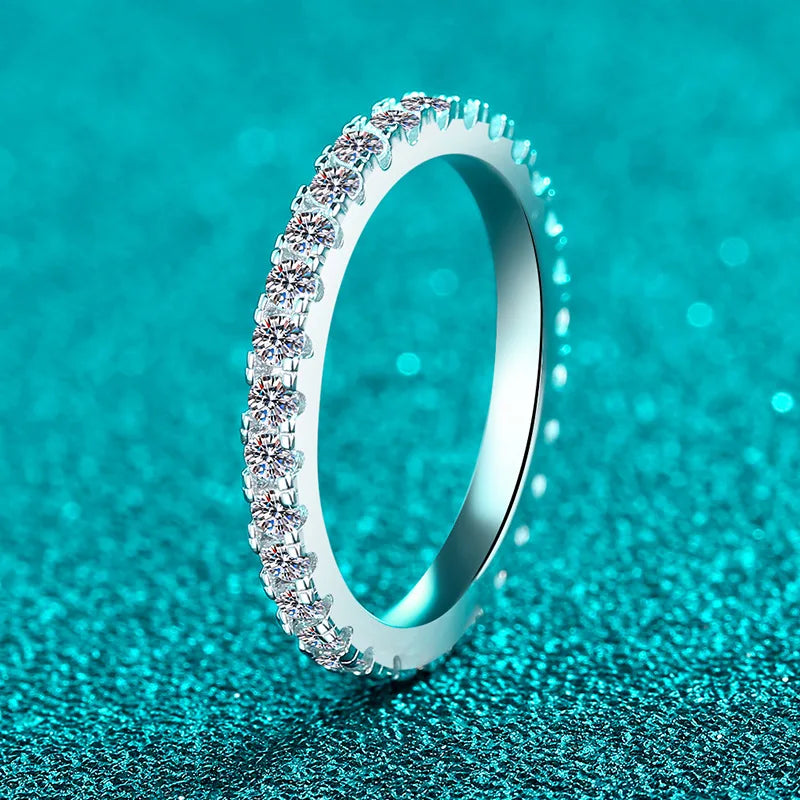 1.5mm All Moissanite 925 Sterling Silver Ring For Women with White Gold Plated Lab Diamond Engagement Wedding Band Jewelry