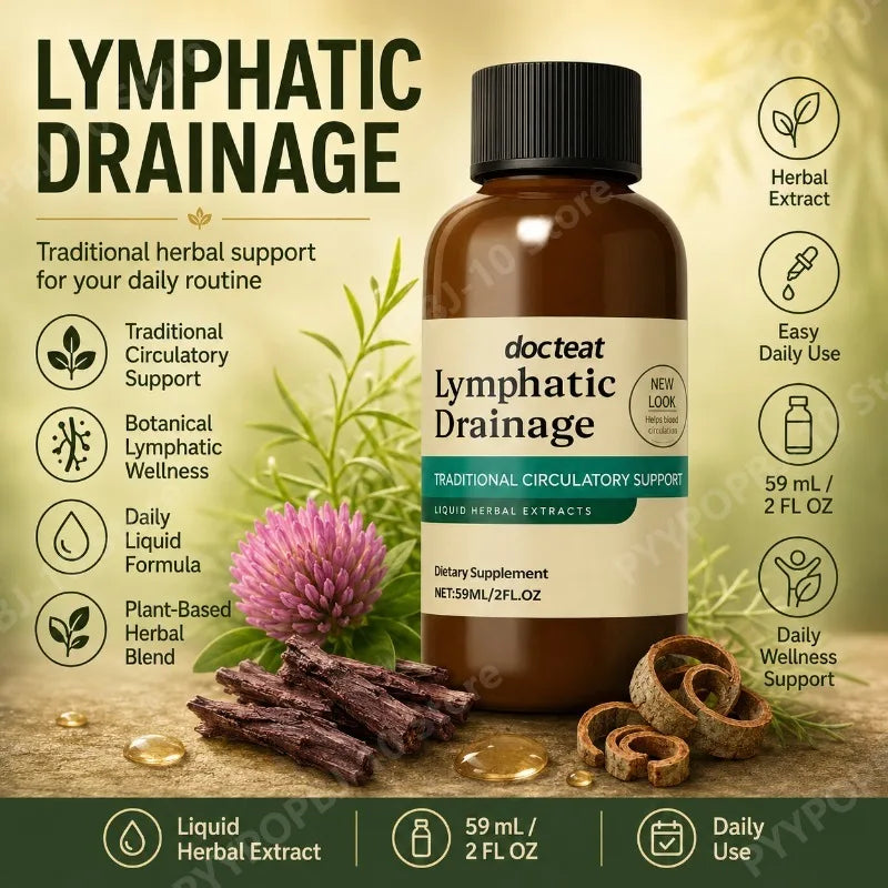 Lymphatic Drainage Drops Herbal Liquid Extract Cleavers Red Clover Stillingia Prickly Ash Botanical Supplement 59ml 2 fl oz